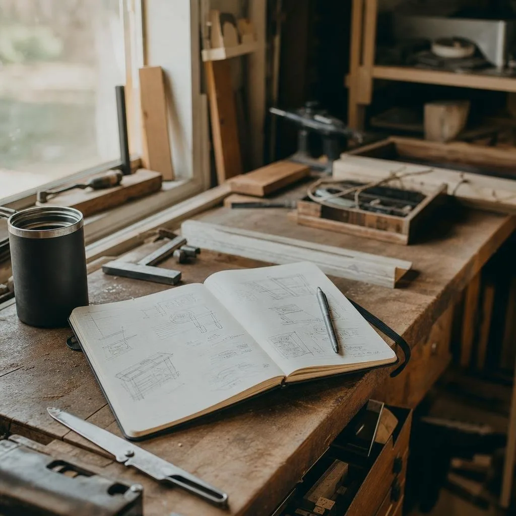A tidy home workshop wall lined with hand tools above a workbench