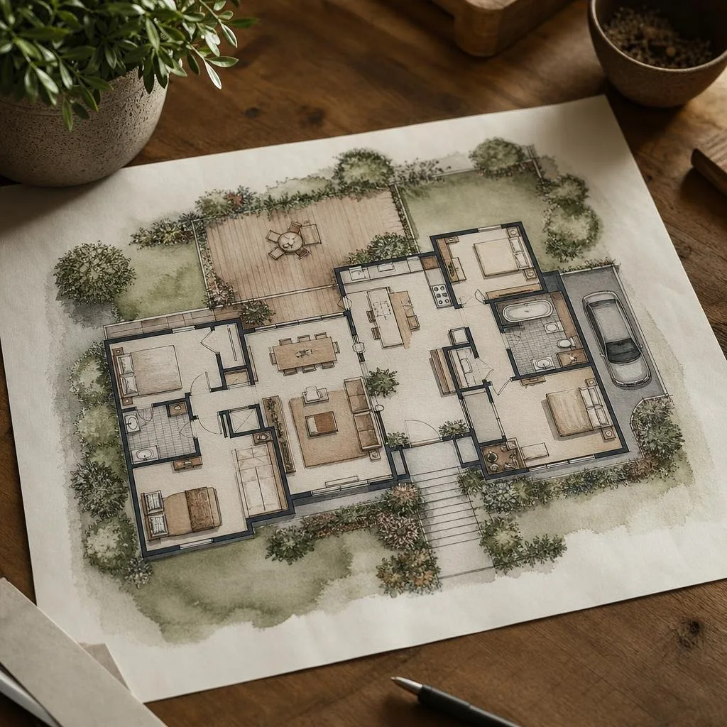 Stylized illustrated map of a home and its rooms